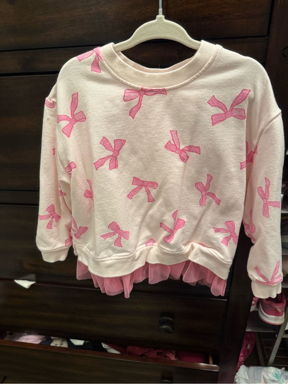 Angel Dear Bow Print Sweatshirt with Pink Tulle